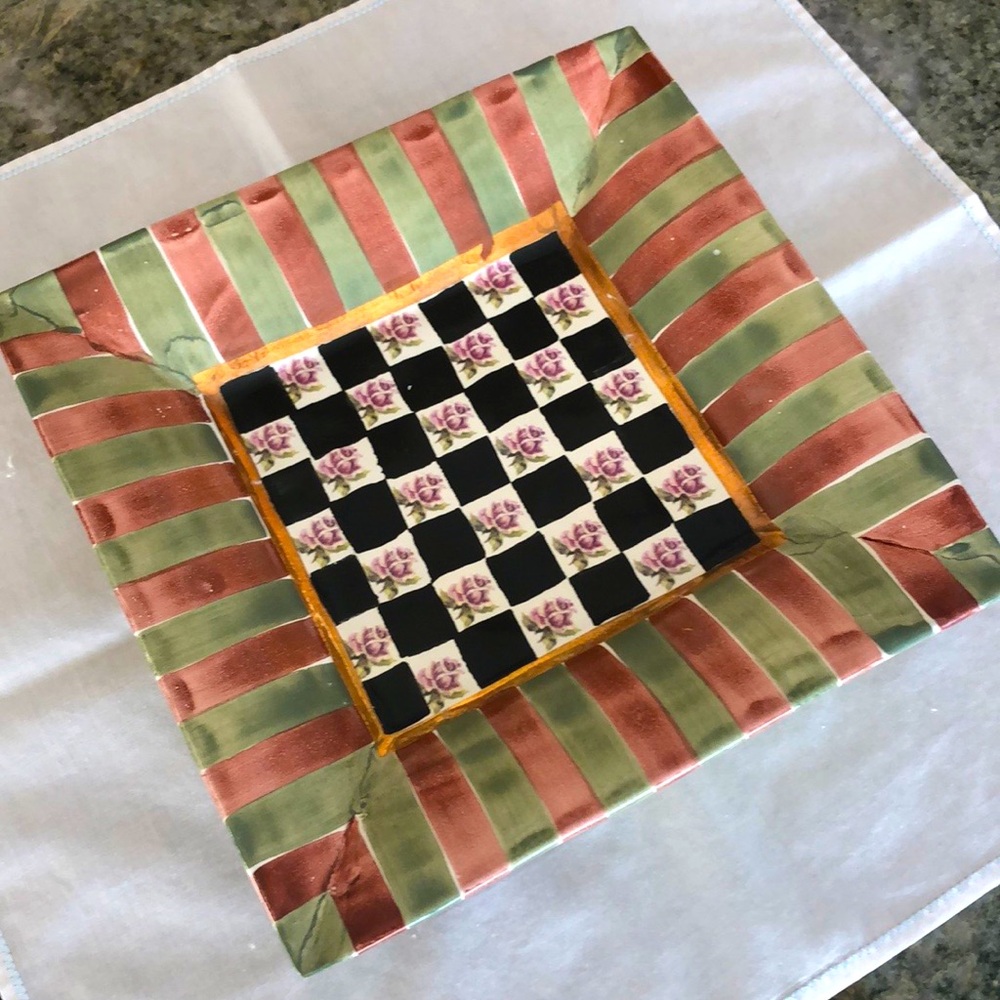 Mackenzie-Childs Dinner Plate- 9.5" square- Torquay Palm and Devon Clay 1992